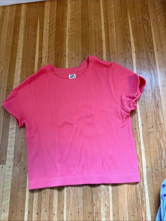 JoyLab Tops - Joy Lab Ribbed Crewneck Tee - Bright Pink